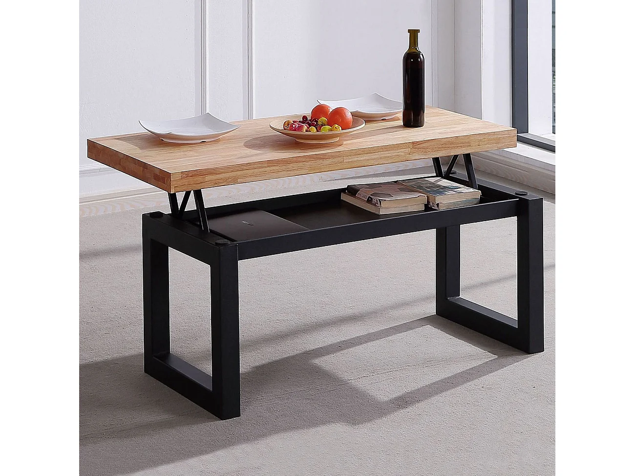 Mesa de centro elevatória Loft Roble salvaje - Negro