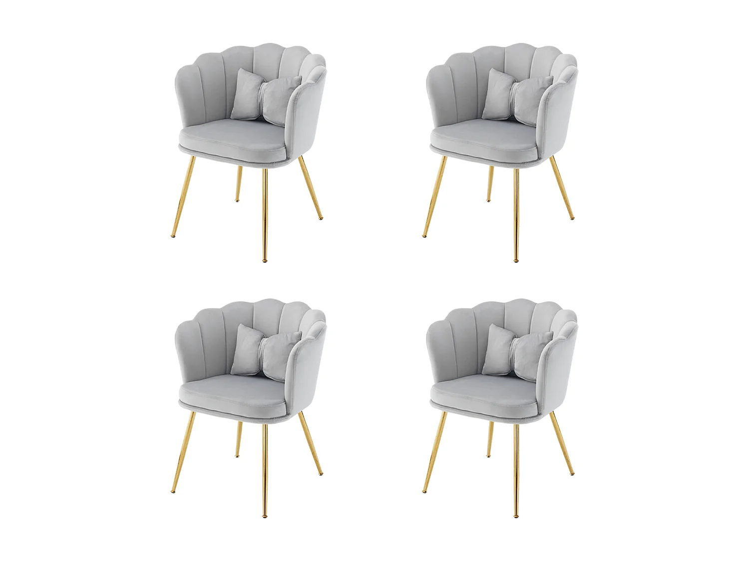 Set di 4 sedie in velluto con supporto lombare - Gambe in metallo dorato - Grigio