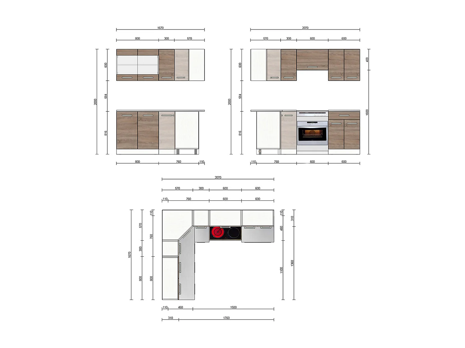 Eckküche weiß/sonoma 207x60x81.6 rick