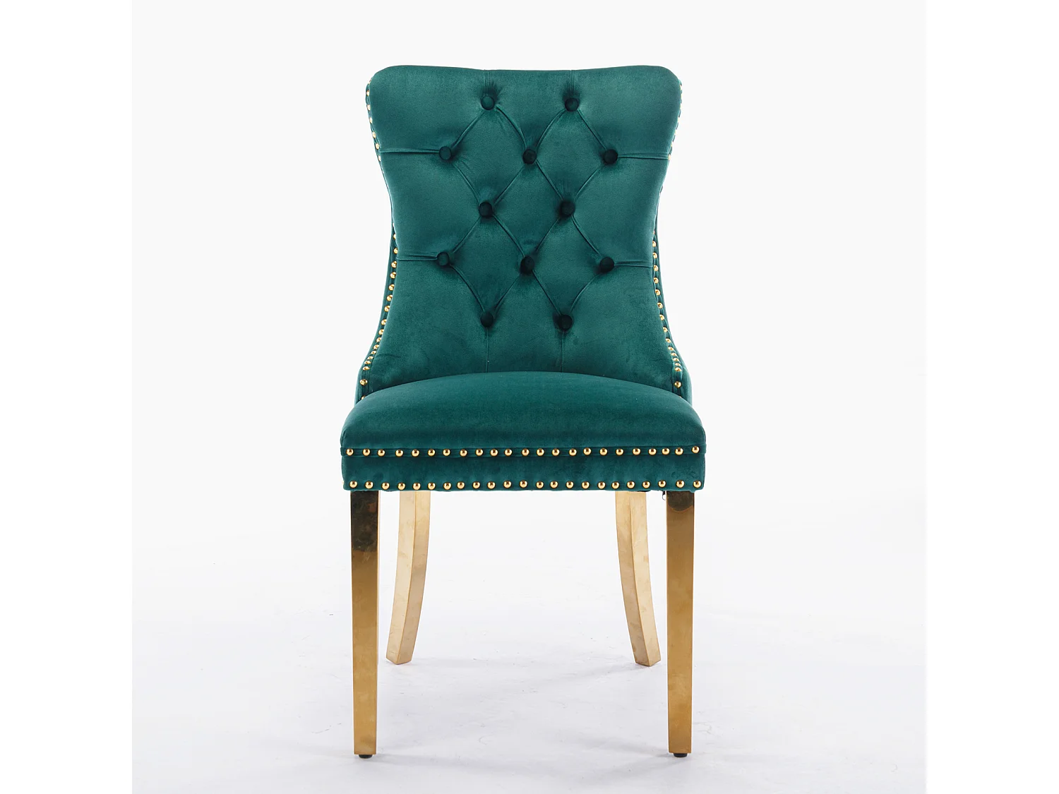 Set van 2 fluwelen stoelen met gouden metalen poten - Afgewerkt met studs - Groen