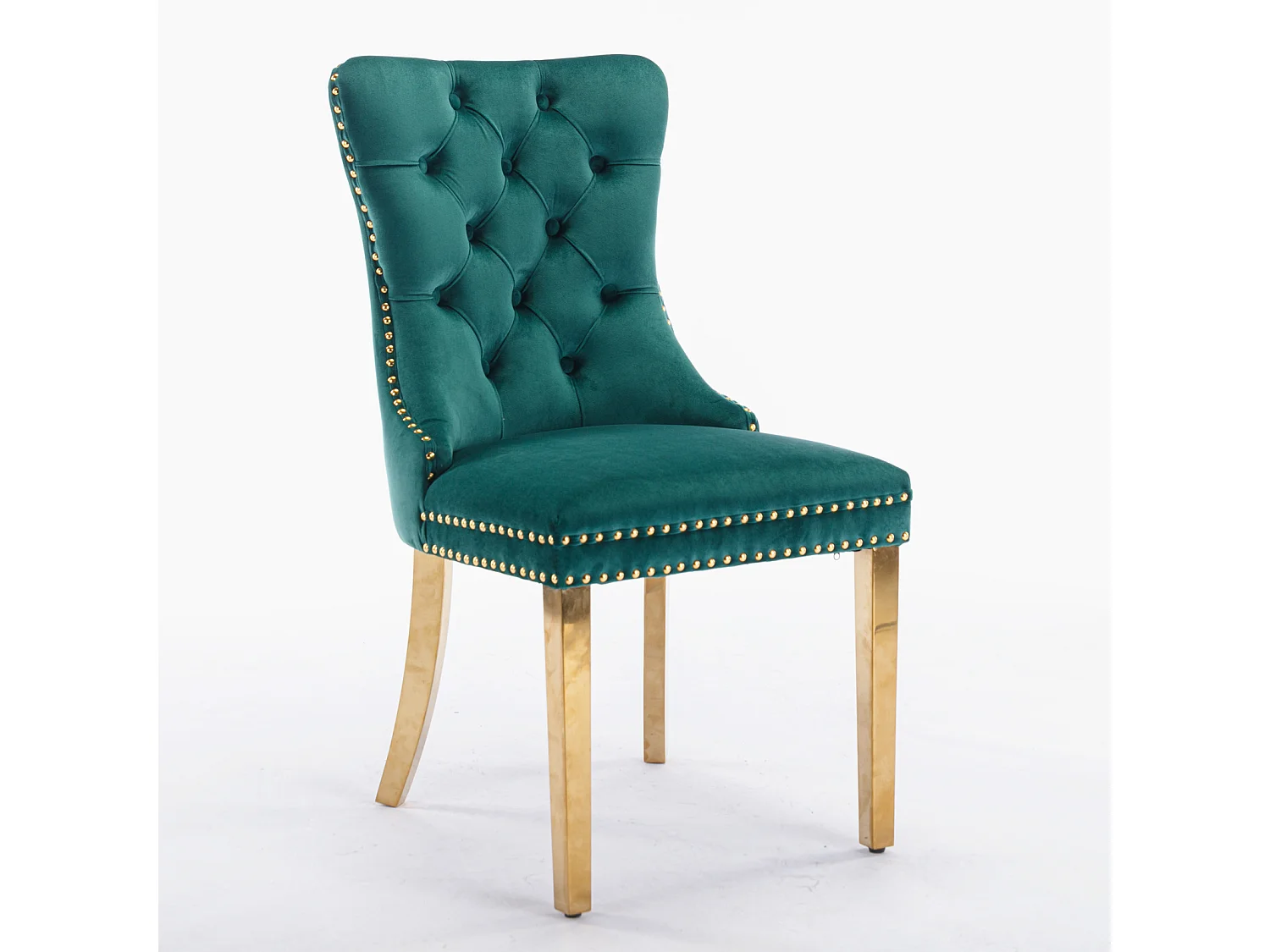 Set van 2 fluwelen stoelen met gouden metalen poten - Afgewerkt met studs - Groen