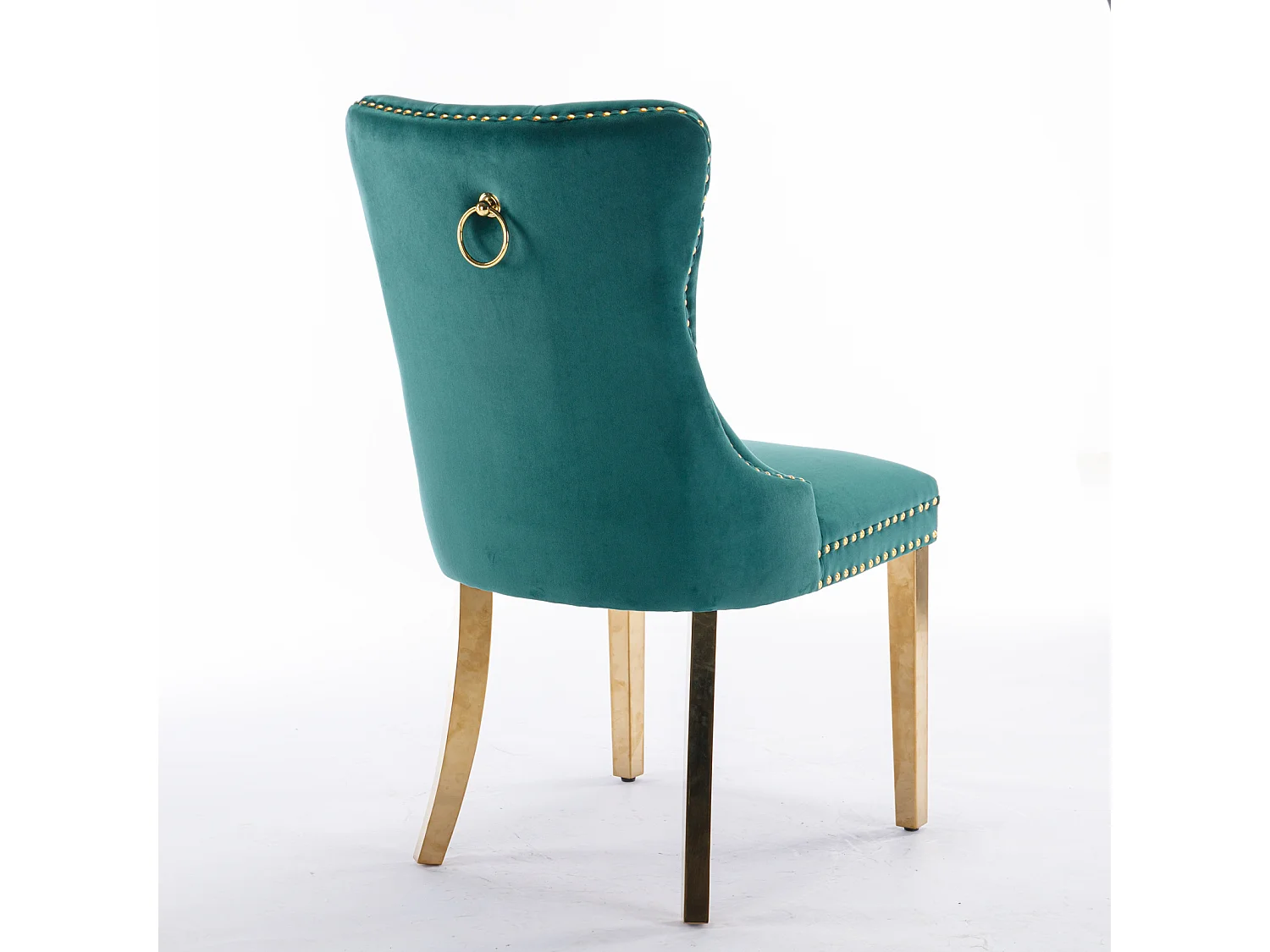 Set van 2 fluwelen stoelen met gouden metalen poten - Afgewerkt met studs - Groen