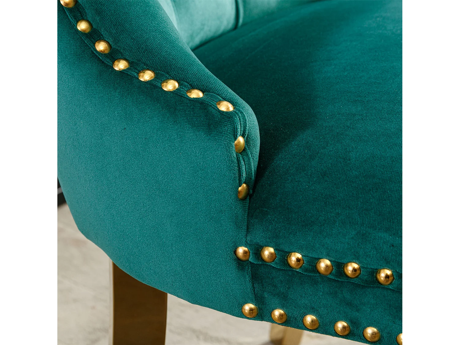 Set van 2 fluwelen stoelen met gouden metalen poten - Afgewerkt met studs - Groen