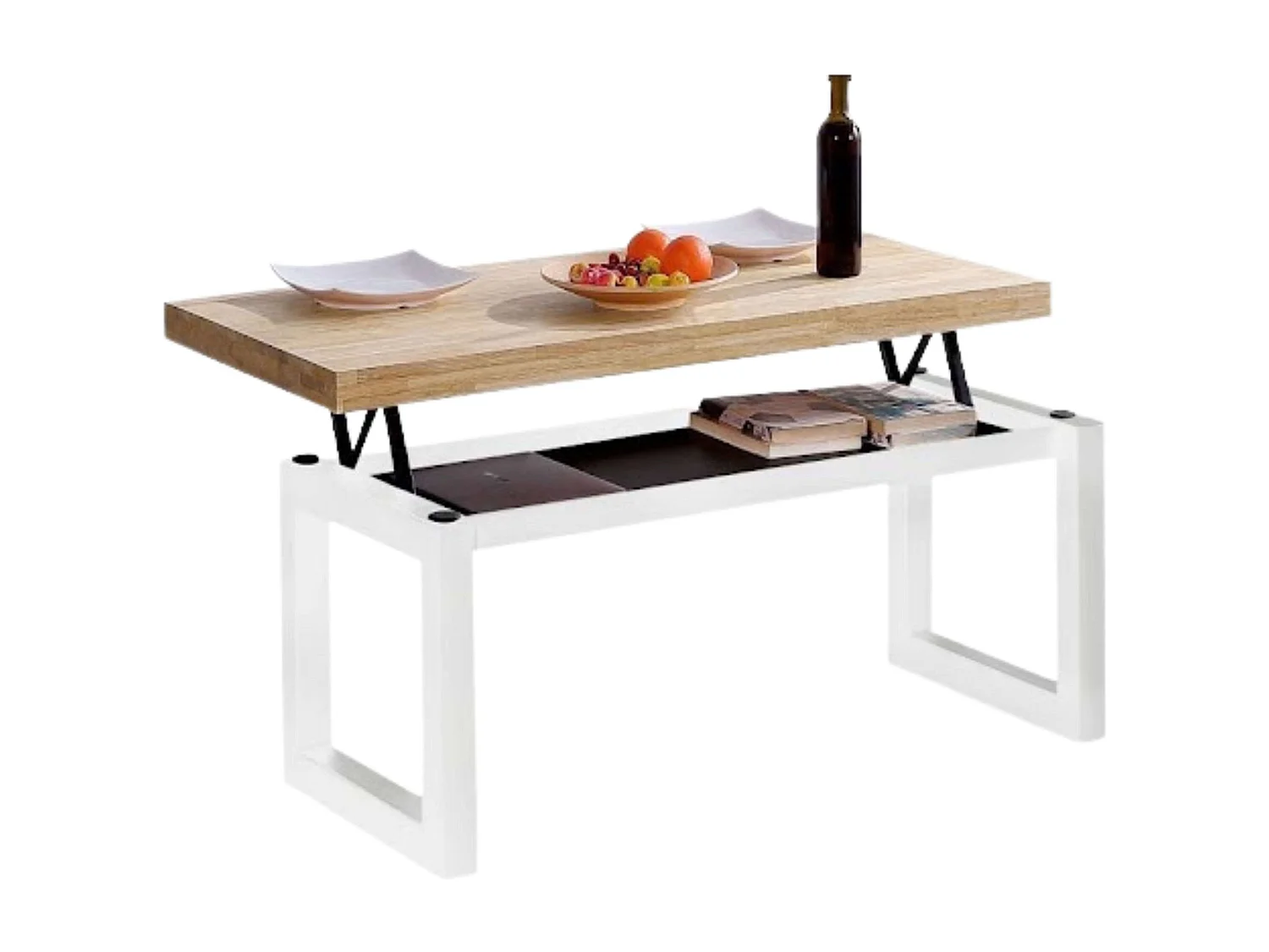 Mesa Centro Elevable Nórdico Roble Nordish Blanco 120x48x60cm