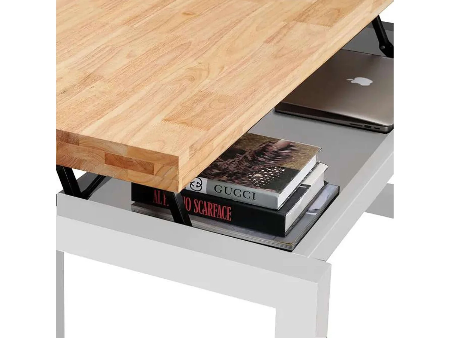 Mesa Centro Elevable Nórdico Roble Nordish Blanco 120x48x60cm