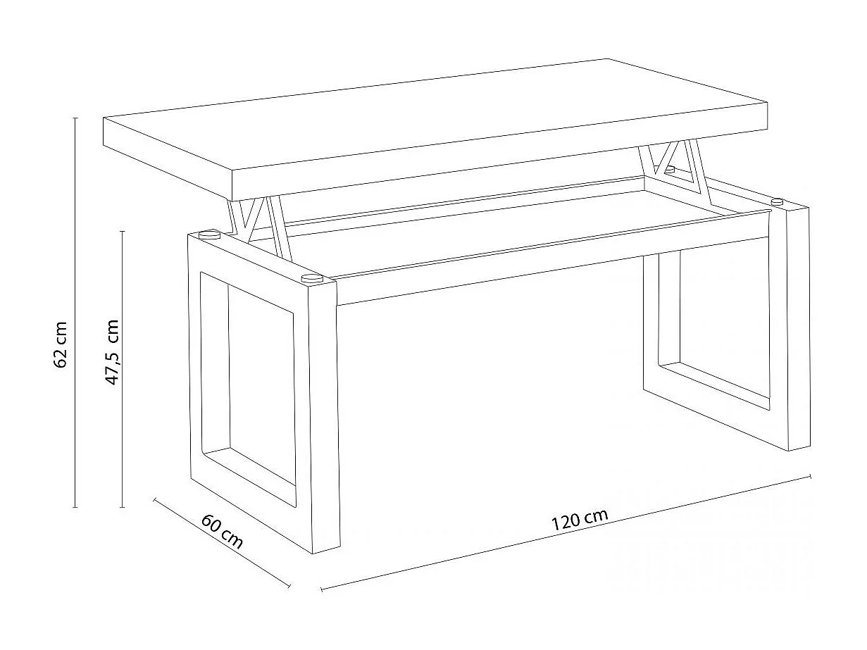 Mesa Centro Elevable Nórdico Roble Nordish Blanco 120x48x60cm