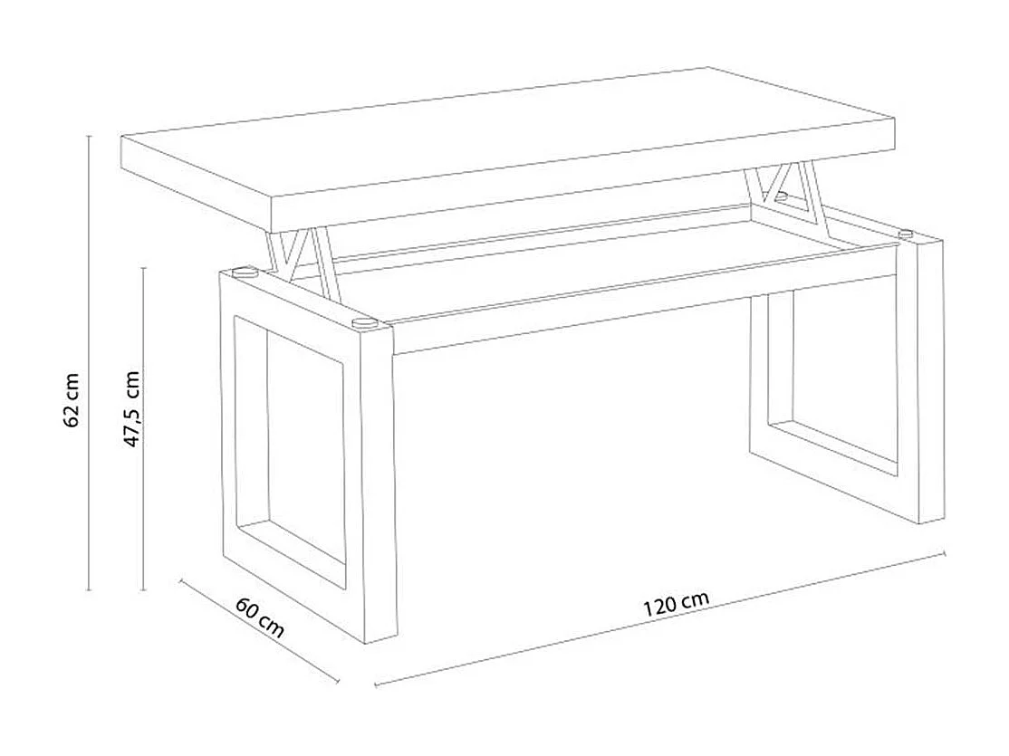 Mesa de centro nórdica elevável em carvalho nórdico branco 120x48x60cm