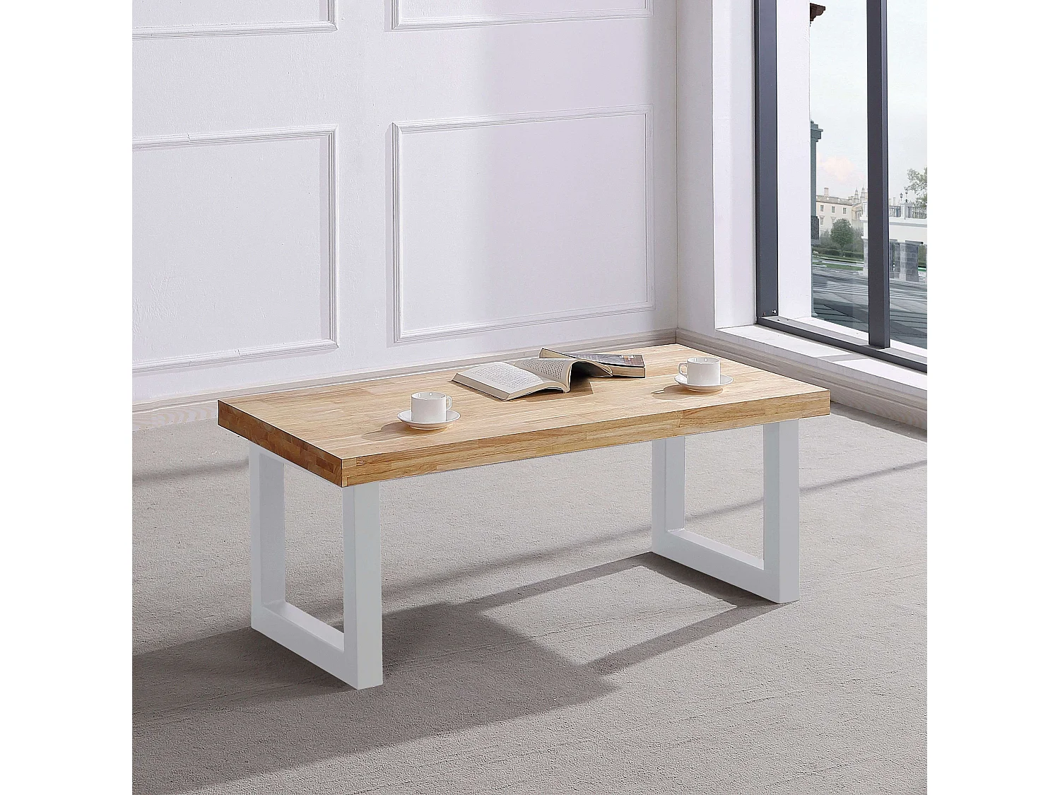 Mesa Centro Elevable Nórdico Roble Nordish Blanco 120x48x60cm
