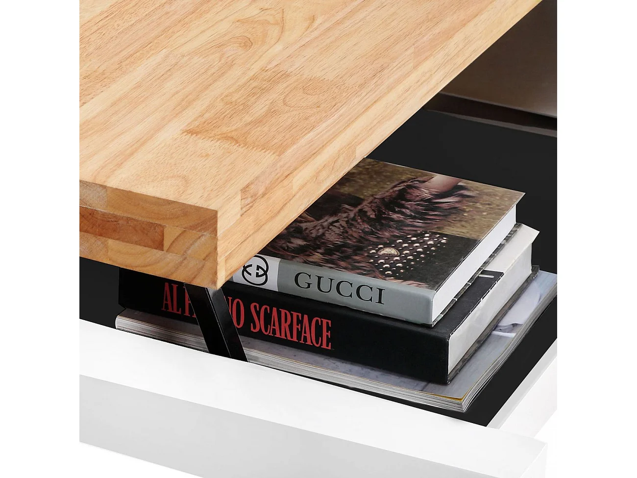 Mesa de centro elevable con almacenaje oculto en roble salvaje y blanco 120x47,5-62 cm Loft Roble salvaje - Blanco