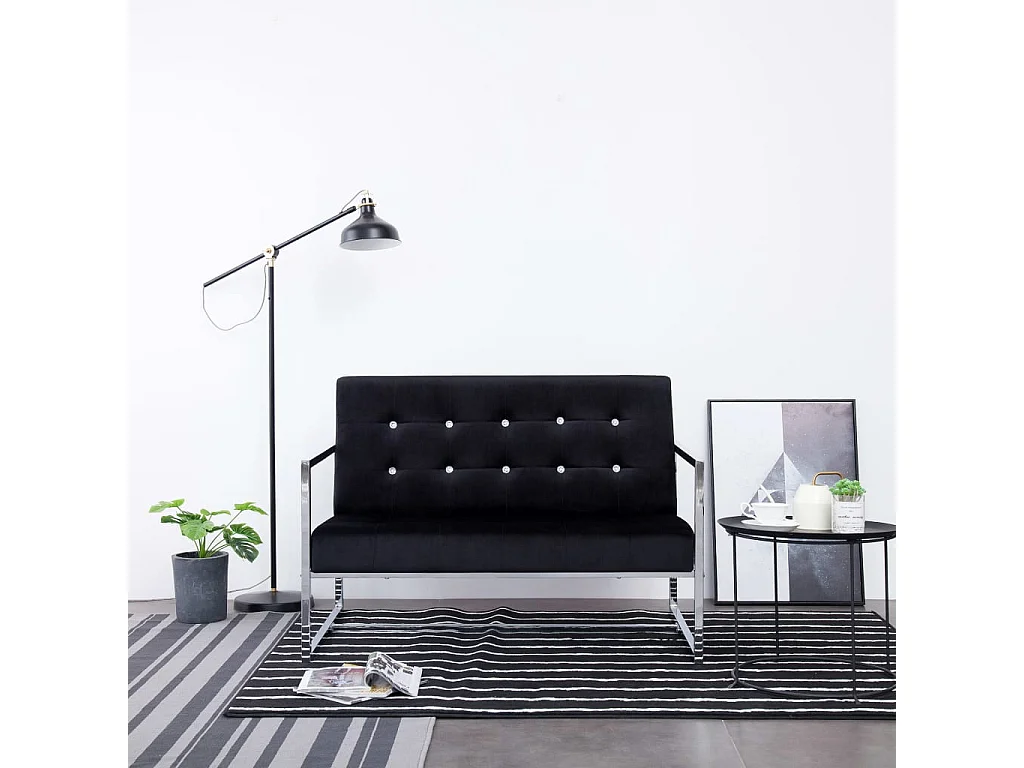 Canapé 2 places avec accoudoirs Noir Chrome et velours