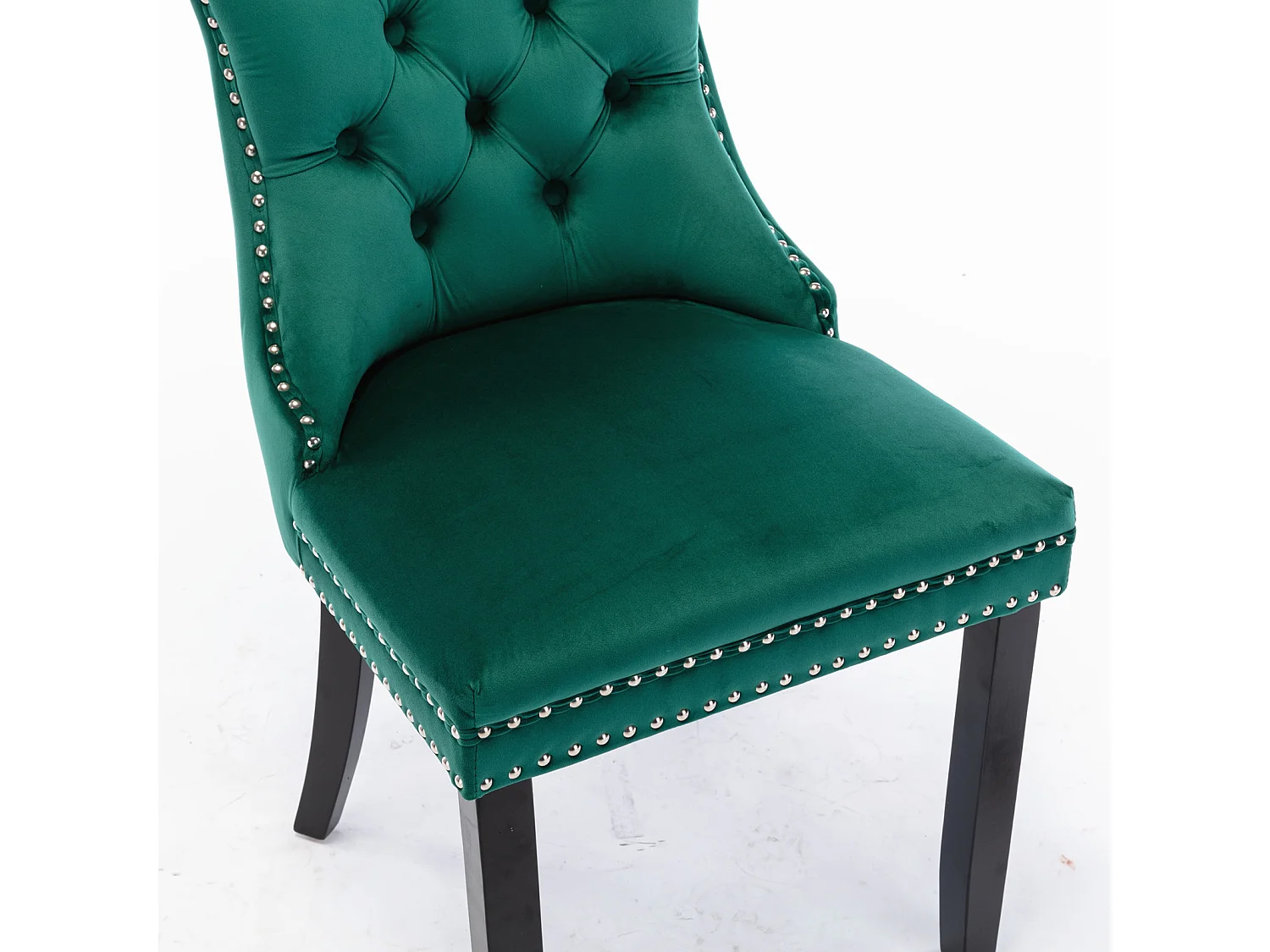 Set van 2 fluwelen stoelen - Houten poten en decoratieve nagels - Groen