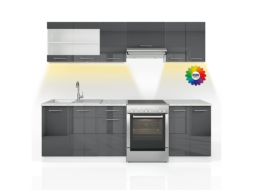 Ligne de cuisine anthracite brillant/blanc 240x60x81.6 raul