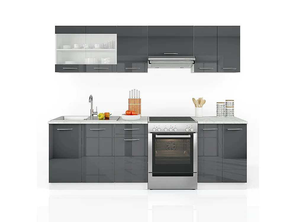 Ligne de cuisine anthracite brillant/blanc 240x60x81.6 raul