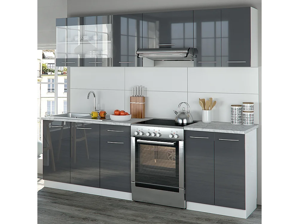 Ligne de cuisine anthracite brillant/blanc 240x60x81.6 raul