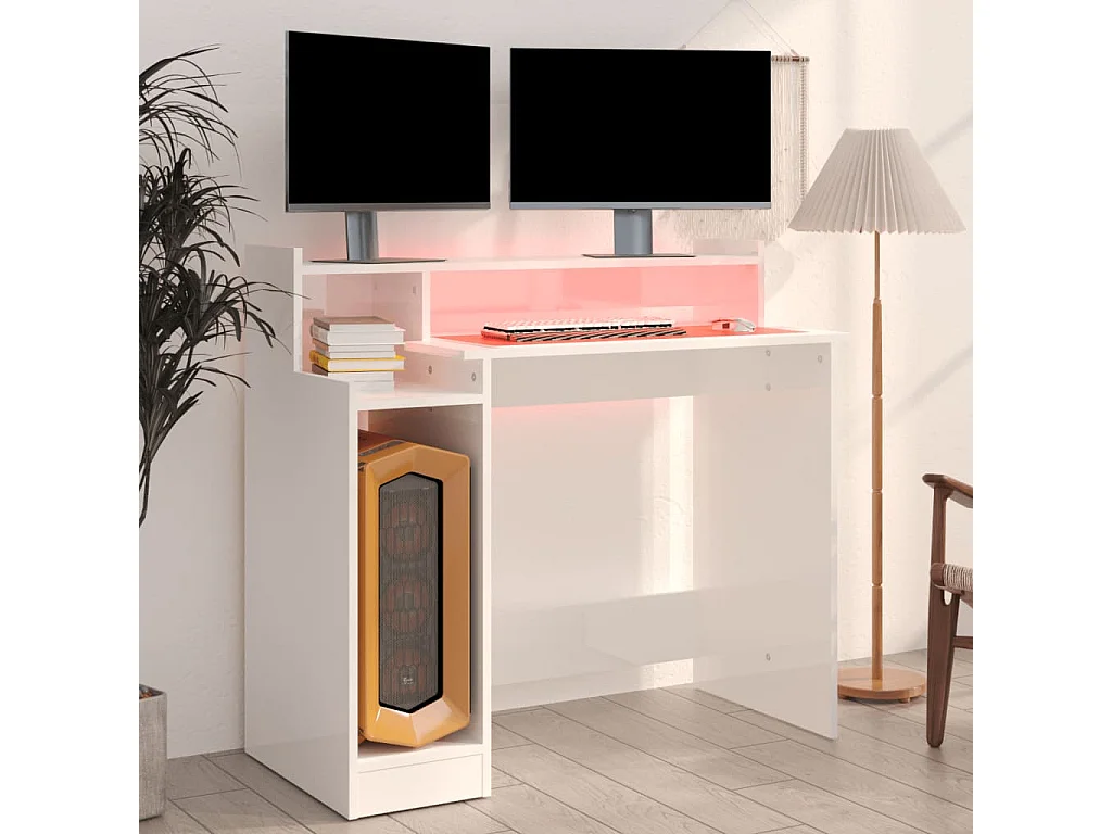 Bureau lumières LED Blanc brillant 97x45x90cm Bois d'ingénierie