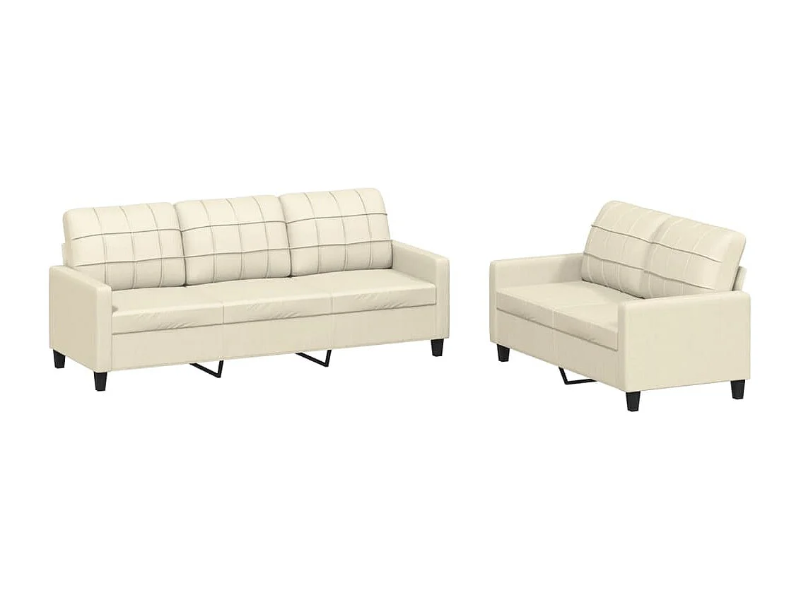 2 pcs conjunto sofás c/ almofadões couro artificial cor creme