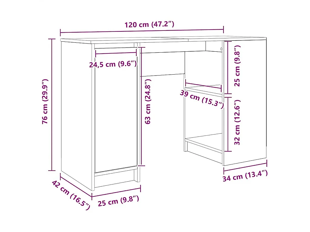 Bureau blanc 120x42x76 cm bois d'ingénierie