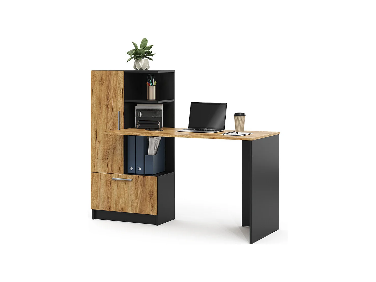 Bureau anthracite/chêne doré 150x59x120 tomy