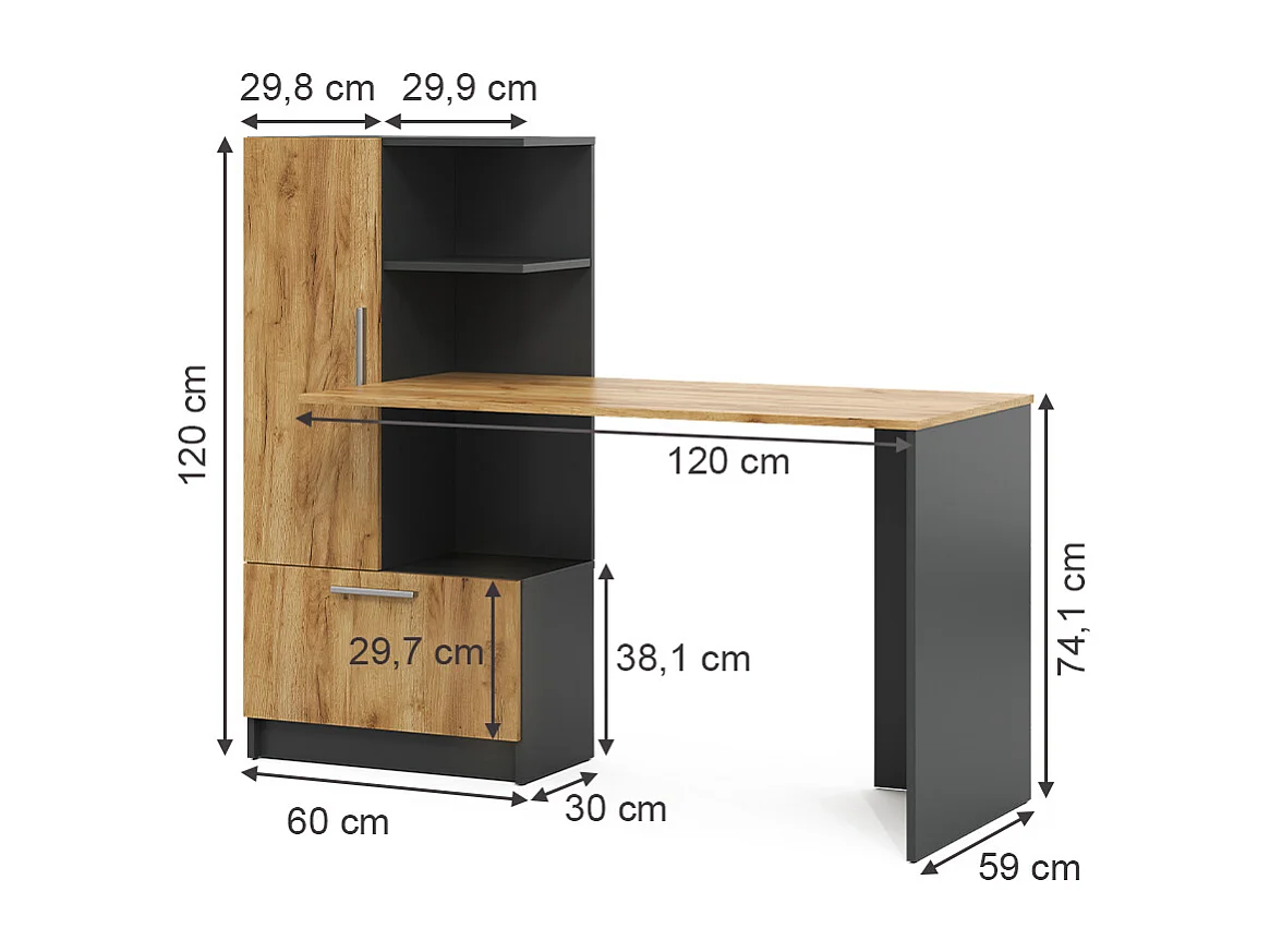Bureau anthracite/chêne doré 150x59x120 tomy
