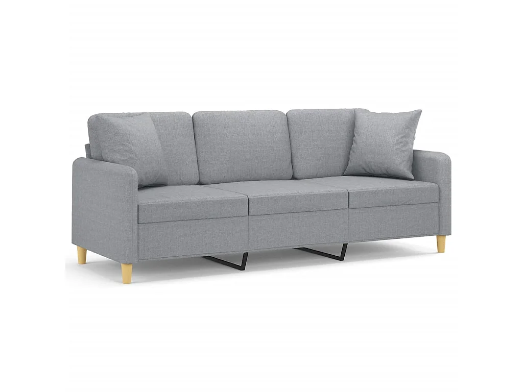 Divano a 3 Posti con Cuscini Grigio Chiaro 180 cm in Tessuto