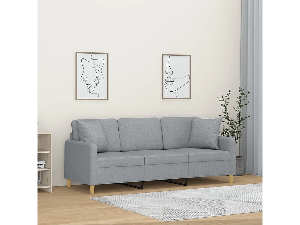 Divano a 3 Posti con Cuscini Grigio Chiaro 180 cm in Tessuto