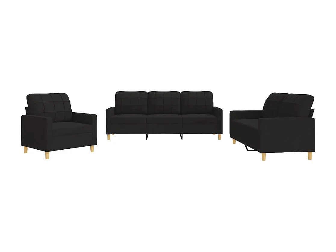 3-delige loungeset met kussens stof zwart