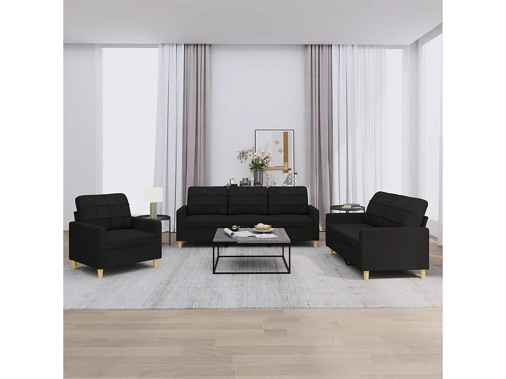 3-delige loungeset met kussens stof zwart