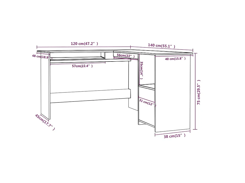 Scrivania Angolare a L Grigio Cemento 120x140x75cm Multistrato
