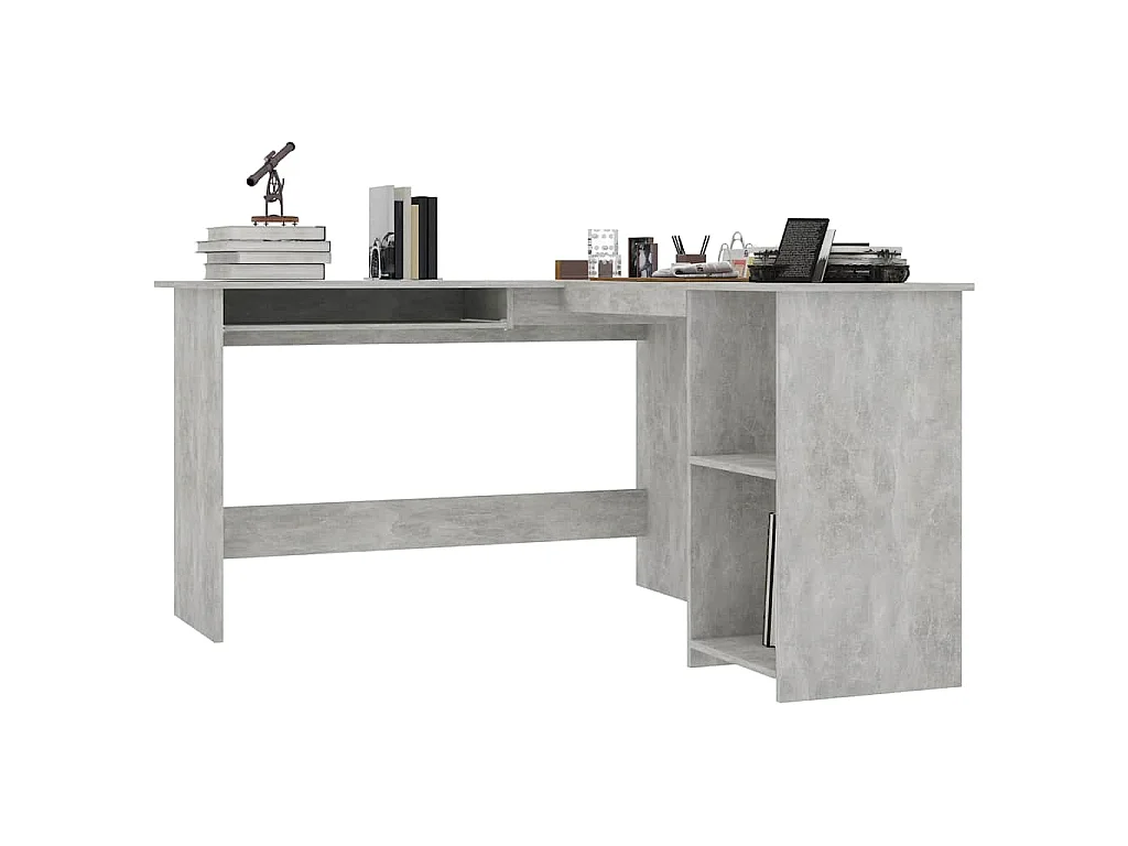 Bureau d'angle en forme de L Gris Béton Bois d'ingénierie