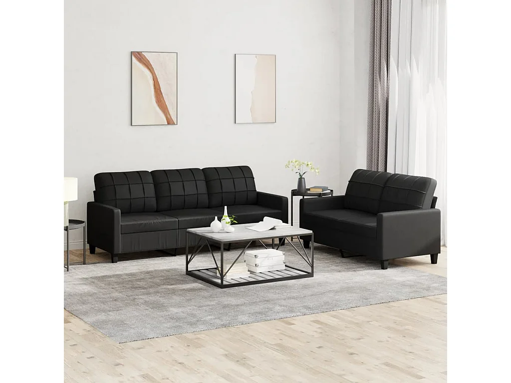 Ensemble de canapés 2 pcs avec coussins Noir Similicuir