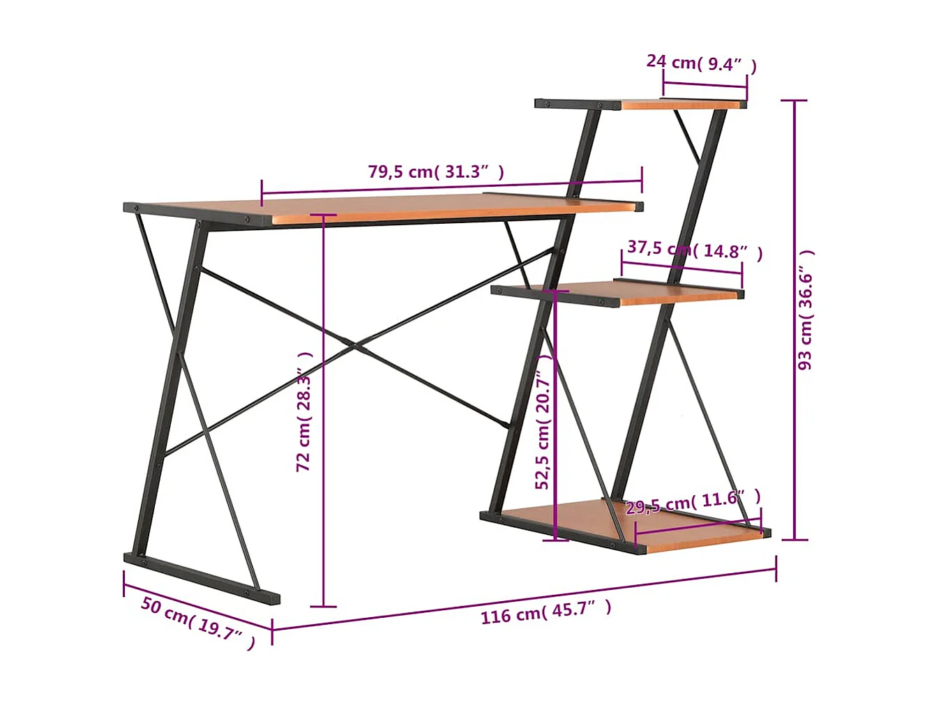 Bureau met schap 116x50x93 cm zwart en bruin