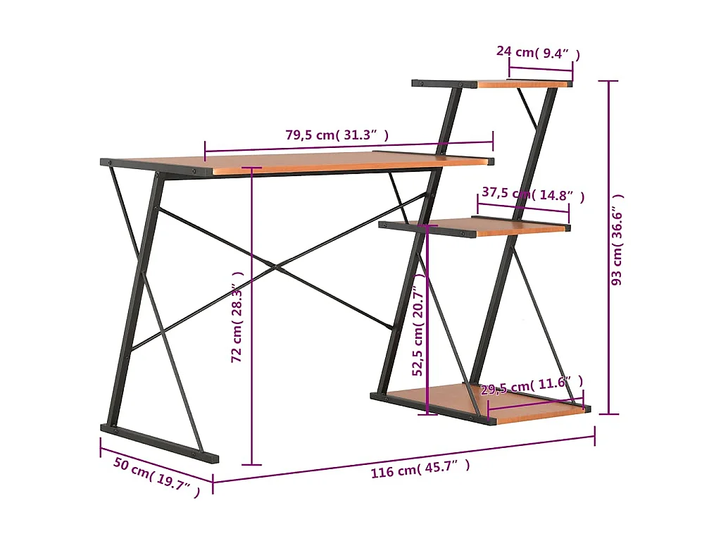 Bureau avec étagère Noir et marron 116x50x93 cm