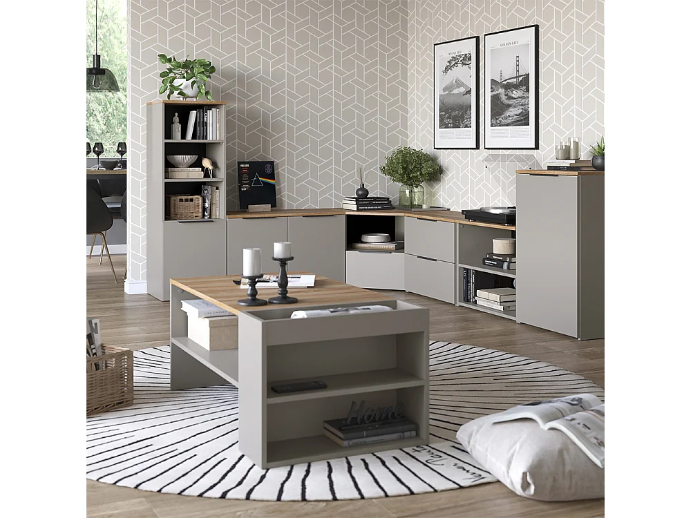 Ściana w salonie szary 68x68x50 wido