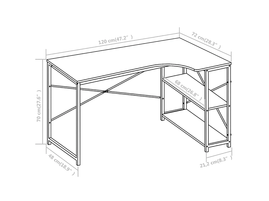 Computerbureau 120x72x70 cm wit
