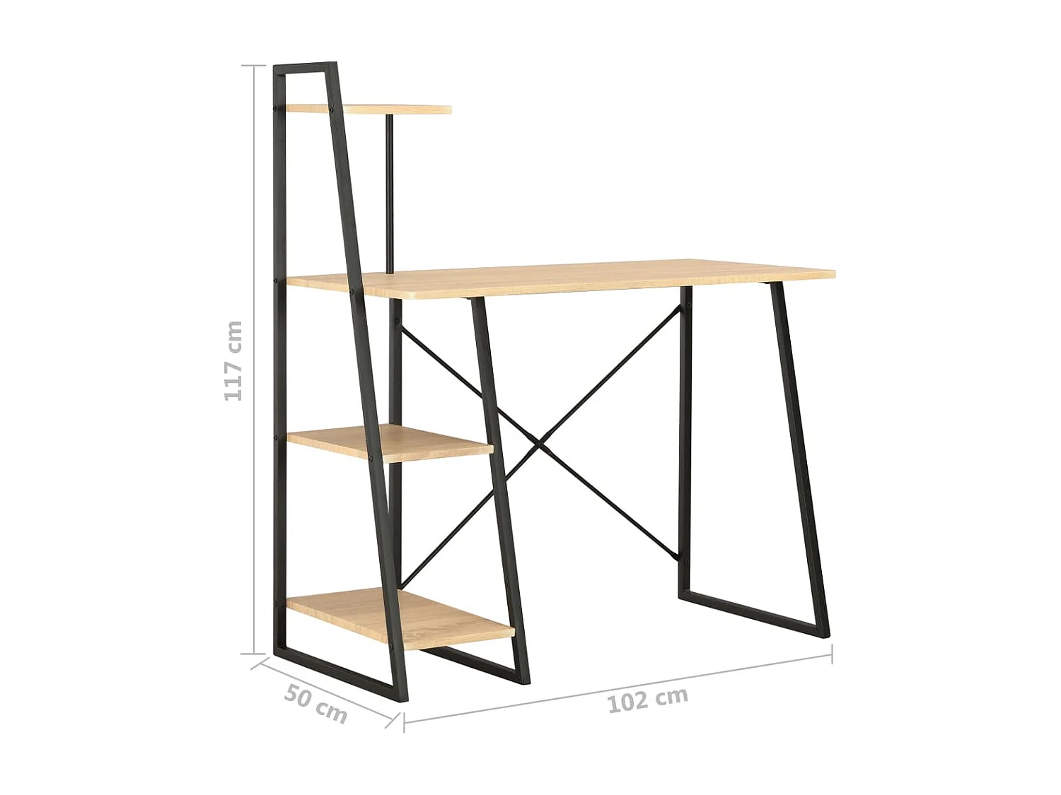 Bureau met schappen 102x50x117 cm zwart en eikenkleurig