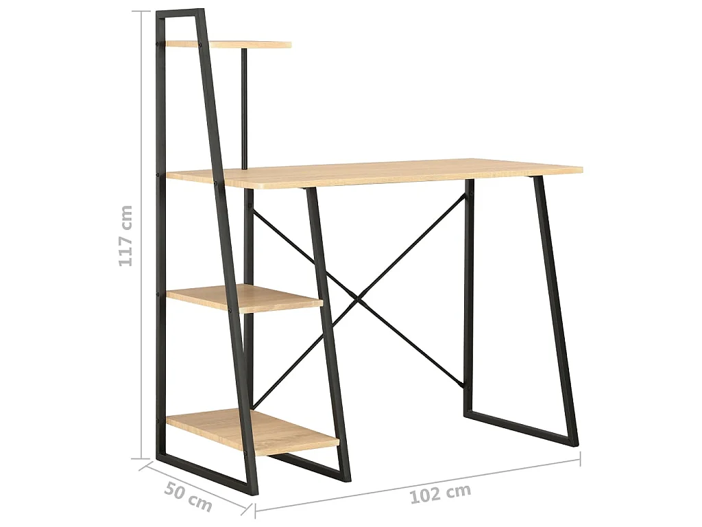 Bureau met schappen 102x50x117 cm zwart en eikenkleurig