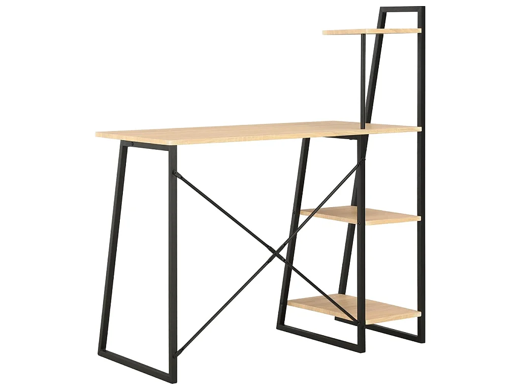 Bureau met schappen 102x50x117 cm zwart en eikenkleurig