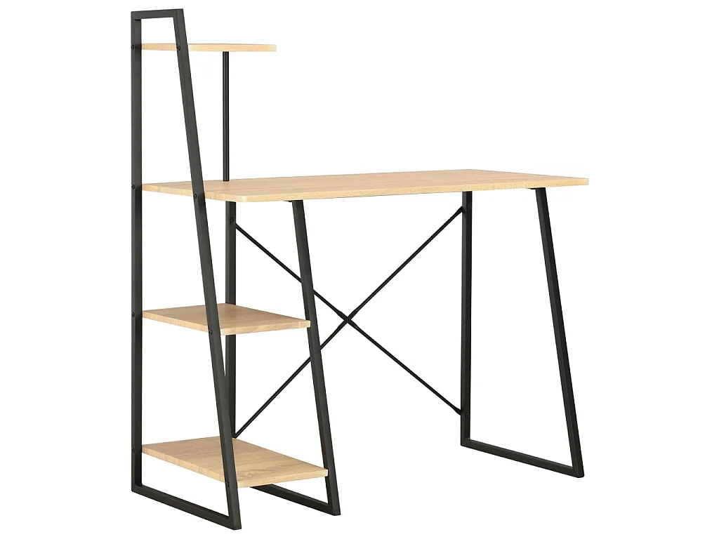 Bureau met schappen 102x50x117 cm zwart en eikenkleurig
