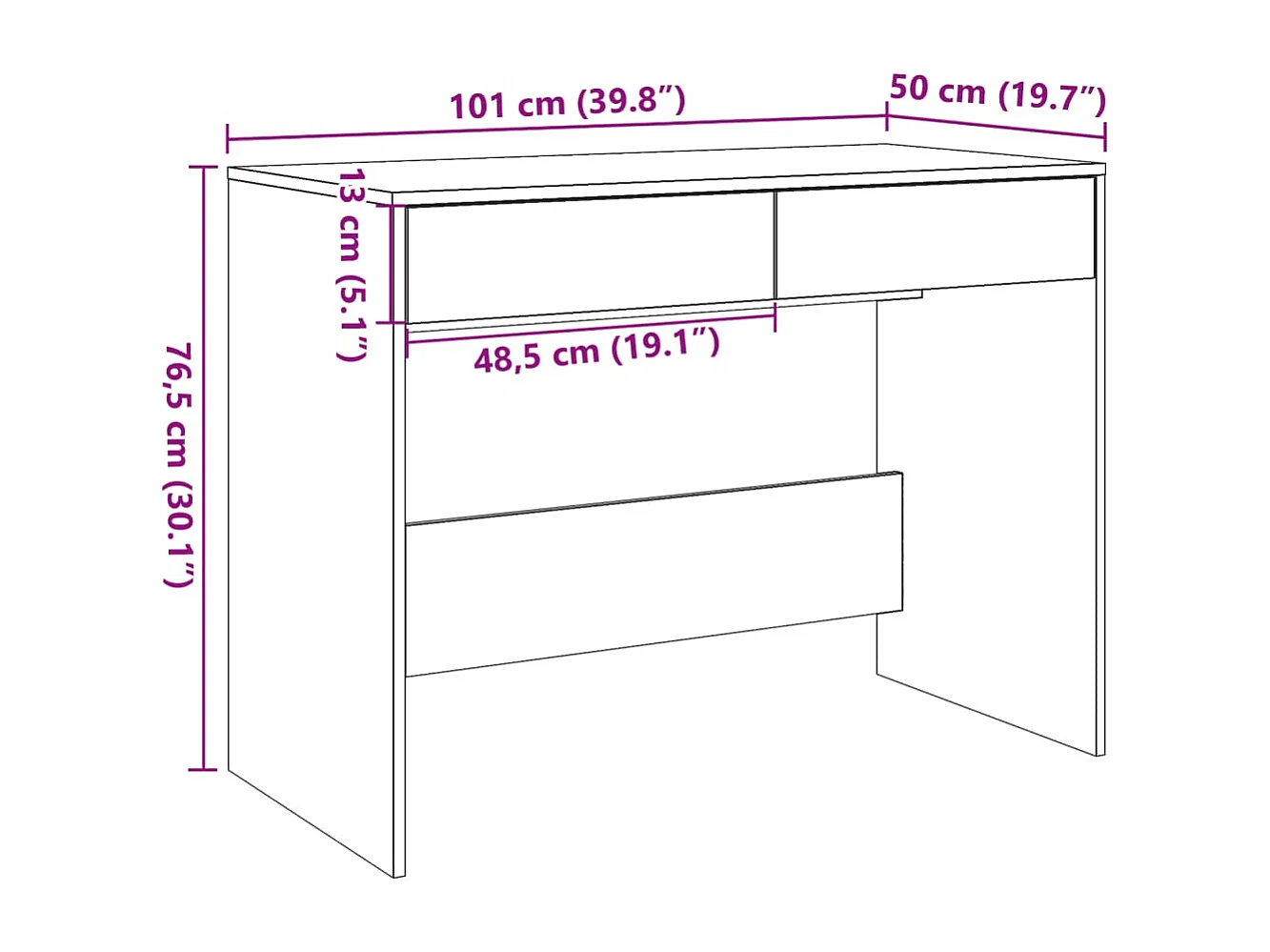 Bureau vieux bois 101x50x76,5 cm bois d'ingénierie