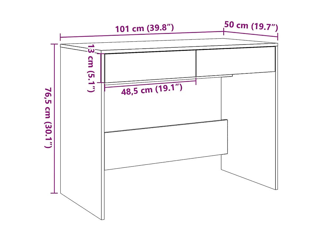 Bureau vieux bois 101x50x76,5 cm bois d'ingénierie