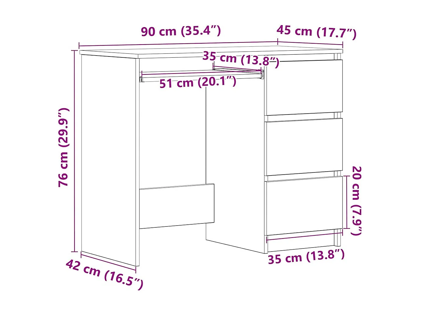 Bureau Sonoma gris 90x45x76 cm Bois d'ingénierie
