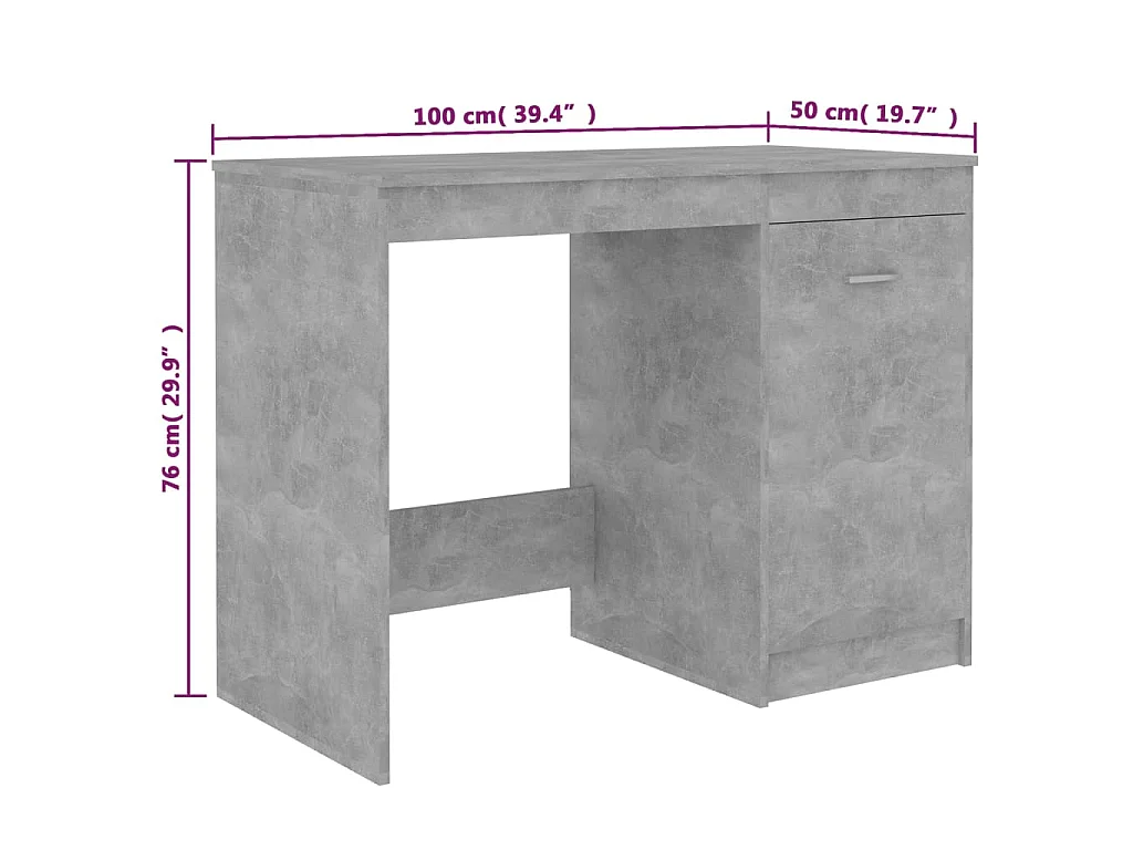 Bureau Gris béton 100x50x76 cm Bois d'ingénierie