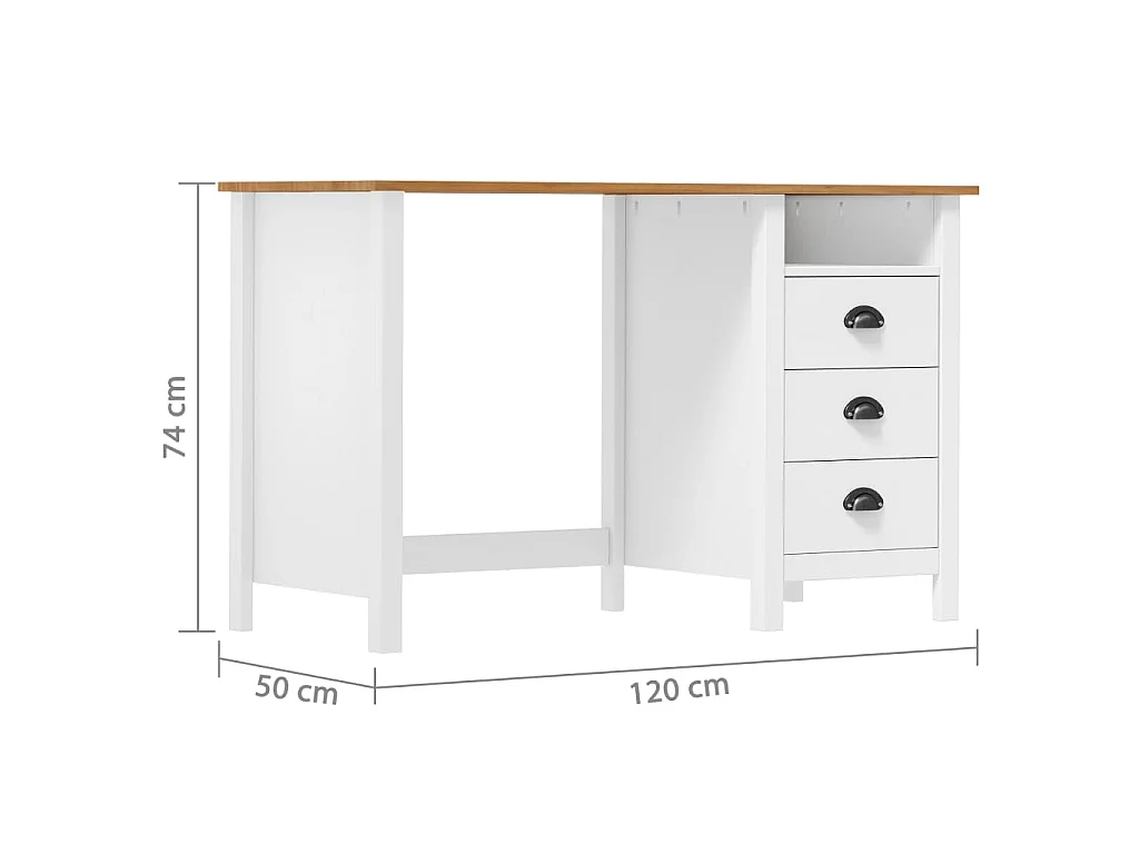 Bureau Hill 3 lades 120x50x74 cm massief grenenhout