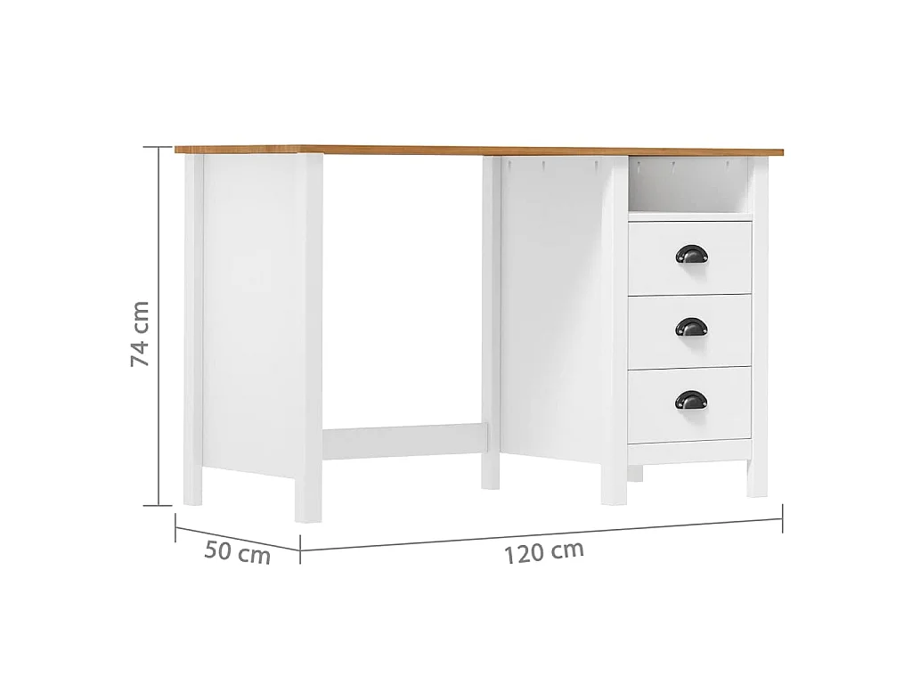 Bureau Hill avec 3 tiroirs 120x50x74 cm Pin solide