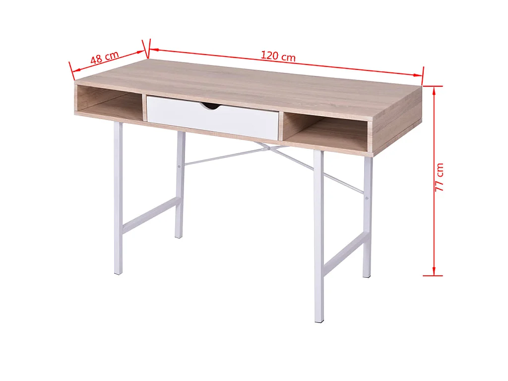 Bureau avec 1 compartiment Chêne et blanc