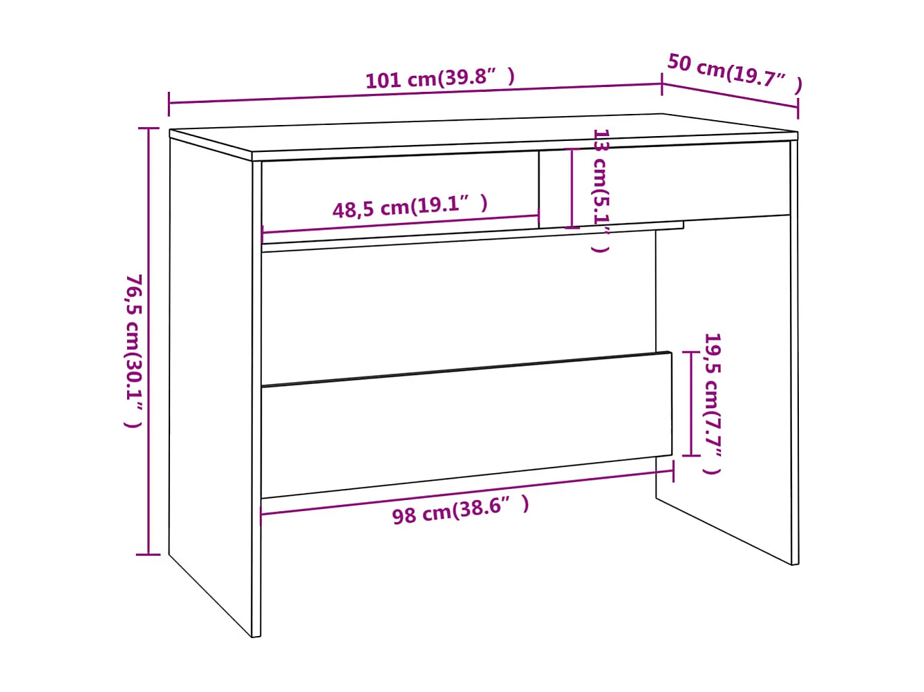 Bureau Chêne sonoma 101x50x76,5 cm Bois d'ingénierie