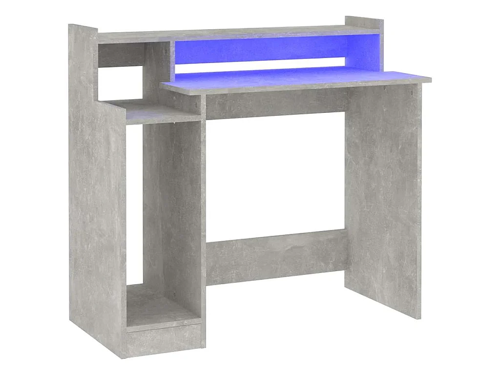 Bureau met LED-verlichting 97x45x90 cm bewerkt hout betongrijs