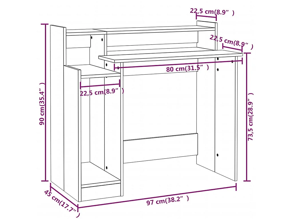 Bureau met LED-verlichting 97x45x90 cm bewerkt hout betongrijs