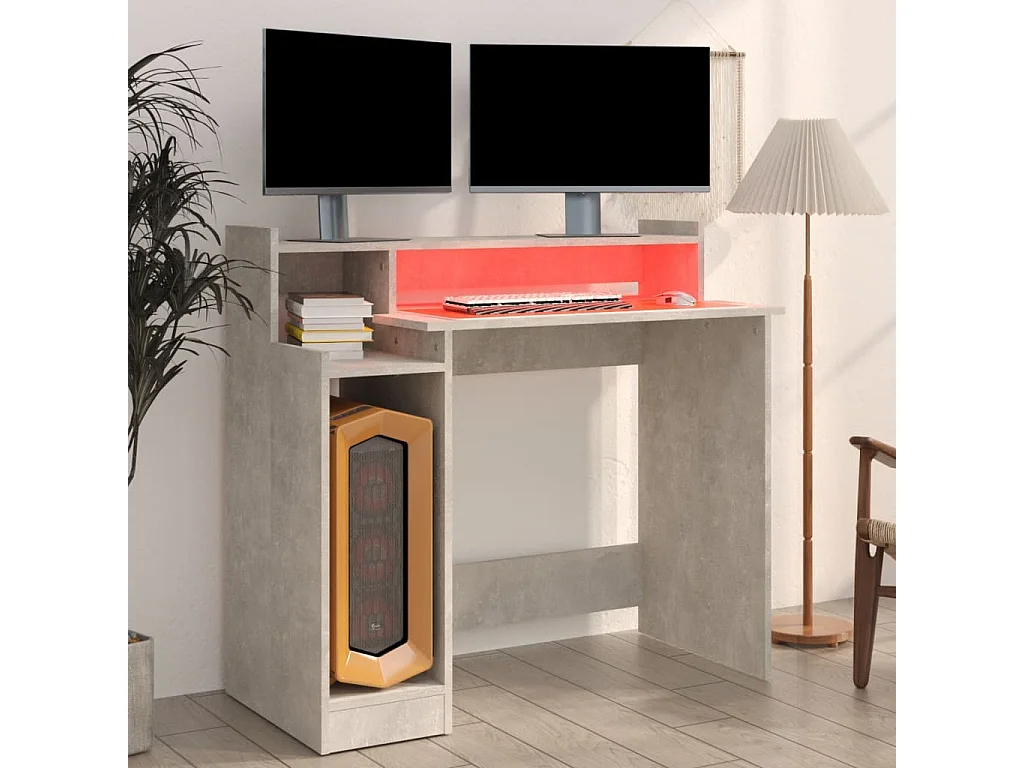 Bureau met LED-verlichting 97x45x90 cm bewerkt hout betongrijs