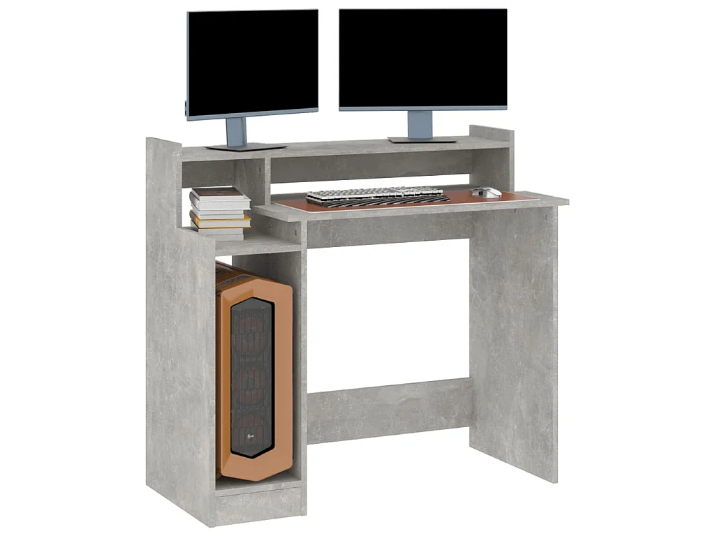 Bureau met LED-verlichting 97x45x90 cm bewerkt hout betongrijs